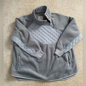 ABERCROMBIE & FITCH Women's Gray Fleece Quilted Snap Pullover Sweatshirt Sz XXL